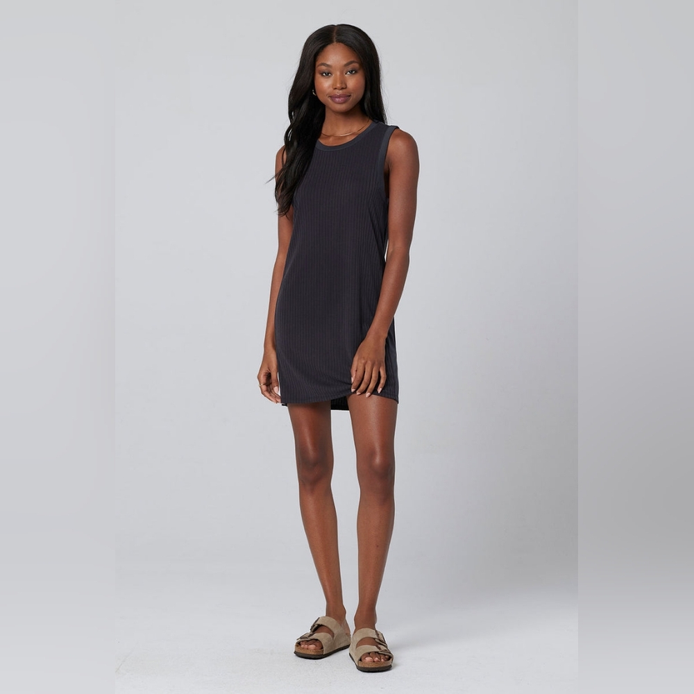Saltwater Luxe Wide Ribbed Tank Mini Dress Dark Charcoal Size XS